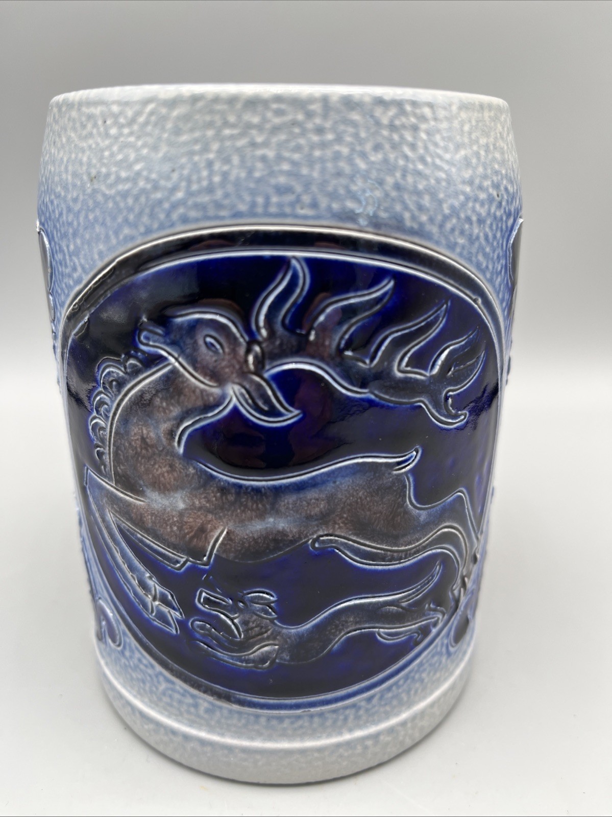 VTG Reinhold Merkelbach Deer Dog Cobalt Blue Stoneware Salt Glazed Beer Stein W. VTG Reinhold Merkelbach Deer Dog Cobalt Blue Stoneware Salt Glazed Beer Stein W.