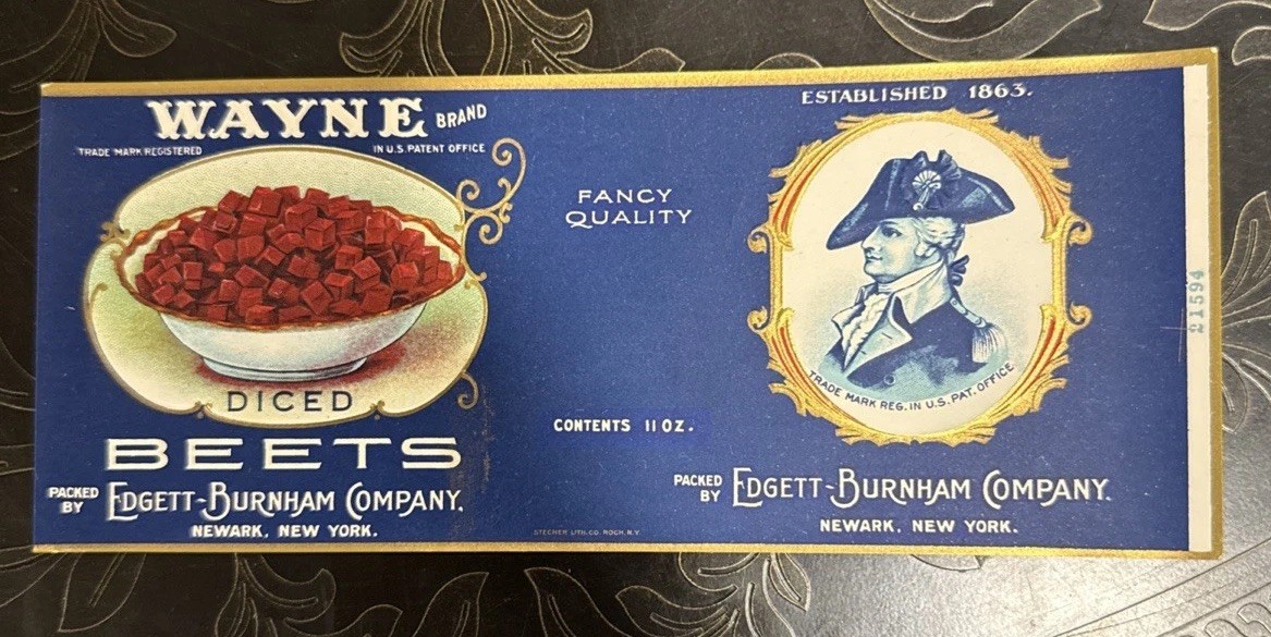 1920 ANTIQUE SCARCE RARE MINT WAYNE BRAND Diced Beets LABEL Edgett-Burnham NY