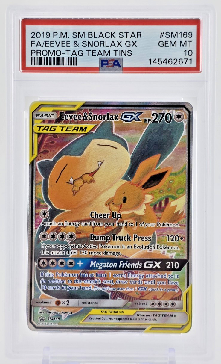 PSA 10 2019 EEVEE & SNORLAX GX POKEMON CARD HOLO BLACK STAR PROMO TAG TEAM SM169 PSA 10 2019 EEVEE & SNORLAX GX POKEMON CARD HOLO BLACK STAR PROMO TAG TEAM SM169