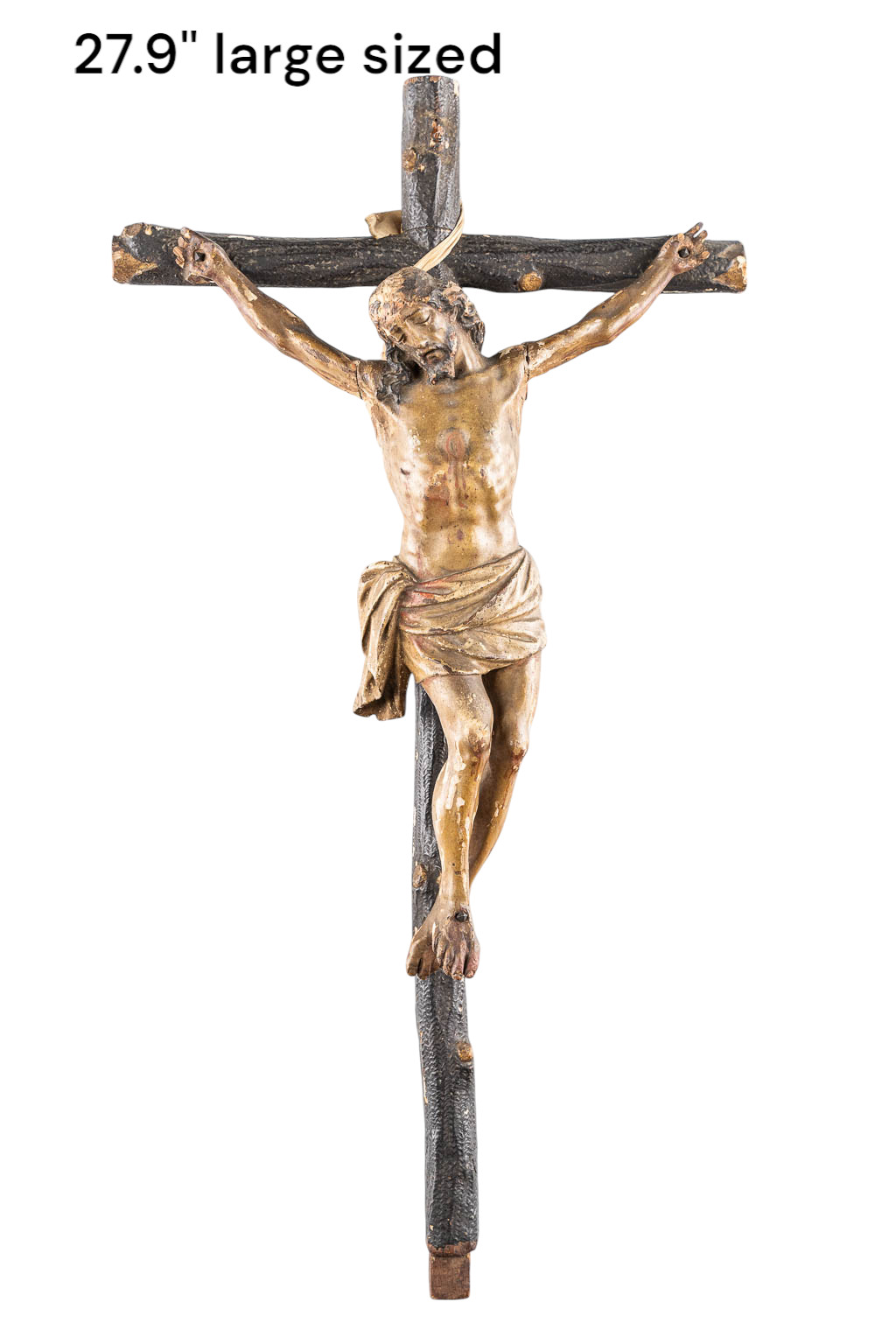 Antique flemish 18thc Wood carved polychrome leftovers crucifix cross christ Antique flemish 18thc Wood carved polychrome leftovers crucifix cross christ