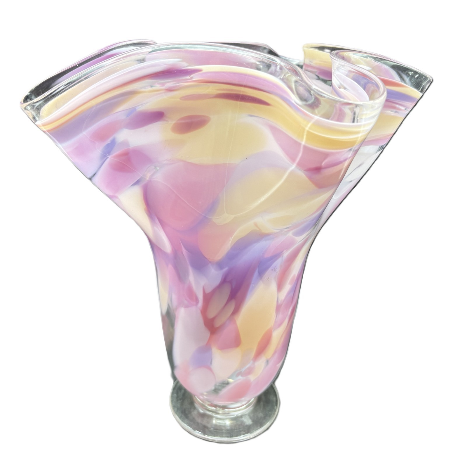 Bruce Freund Hand Blown Iridescent Glass Vase 10.5” tall Art Glass Signed 1988