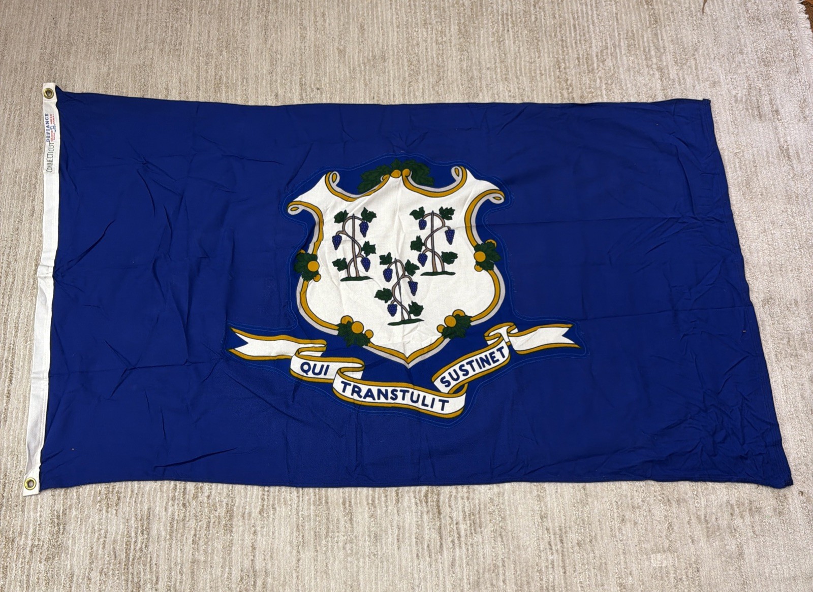 Connecticut State Flag Vintage Annin Defiance 3x5 Cotton Bunting Sewn 1950s Rare