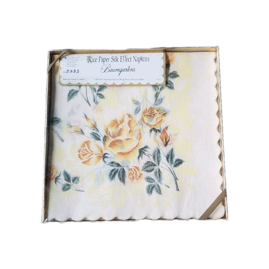 VTG 60s Baumgarten's Rice Paper Silk Effect Floral Print 7 Luncheon Napkins MCM VTG 60s Baumgarten's Rice Paper Silk Effect Floral Print 7 Luncheon Napkins MCM