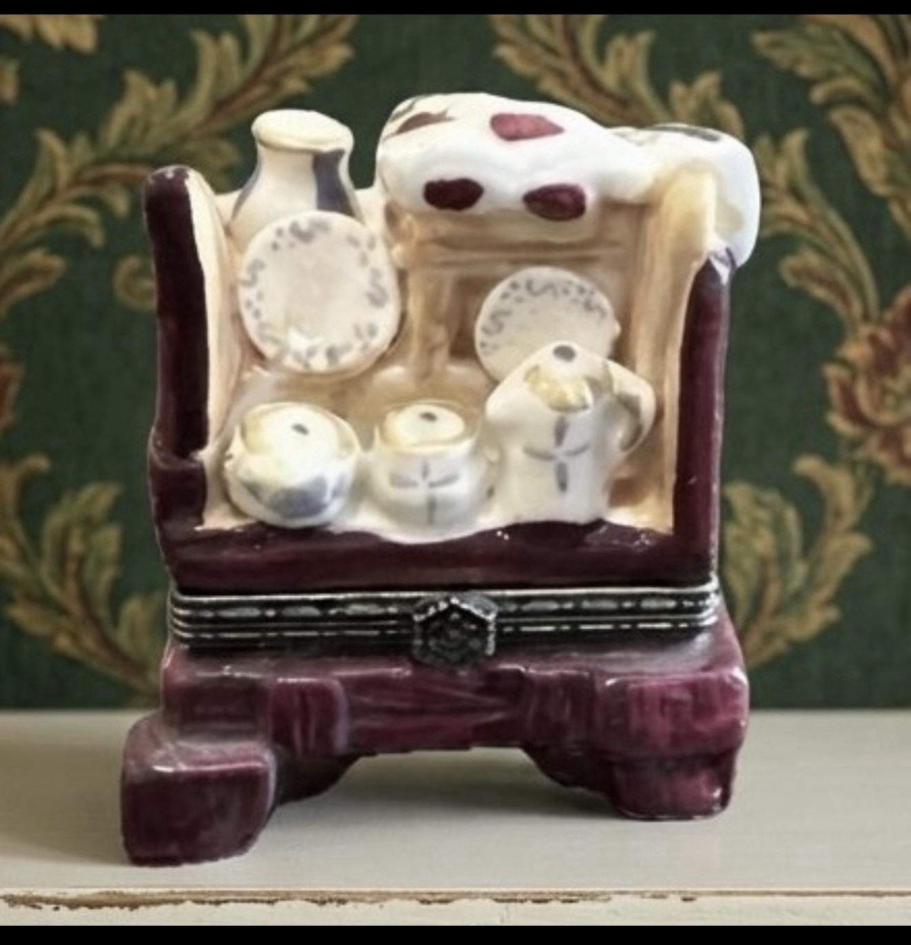 Vintage Limoges Style Porcelain Hinged Trinket Box French Country Kitchen Hutch