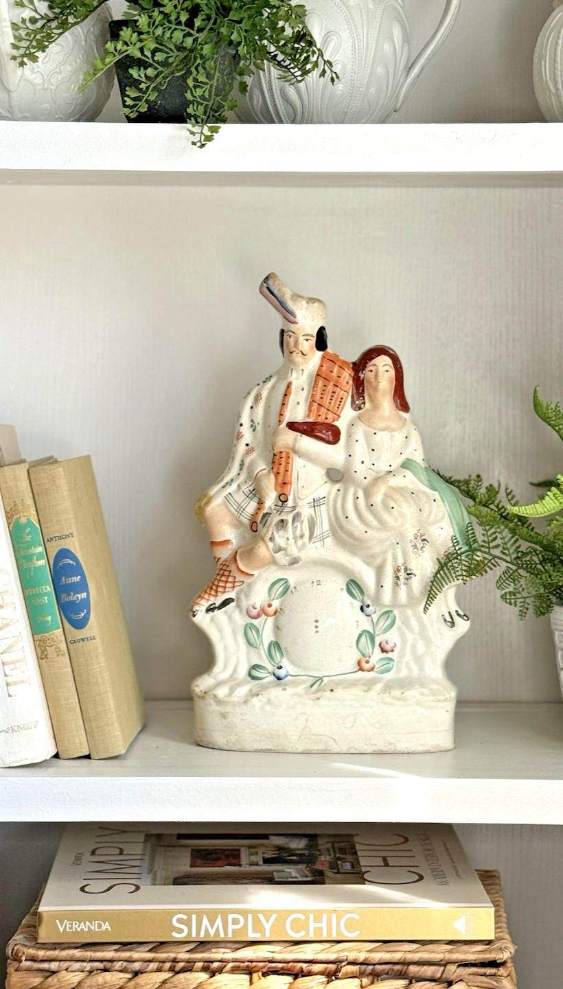 Antique Staffordshire Scottish Couple  Mantle Clock Figurine Large 14\