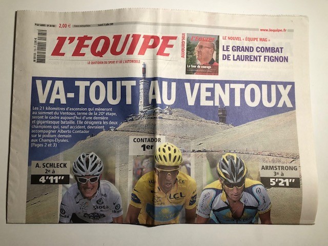 2009 Tour de France L\'Equipe Newspaper Contador Armstrong Schleck Mont Ventoux