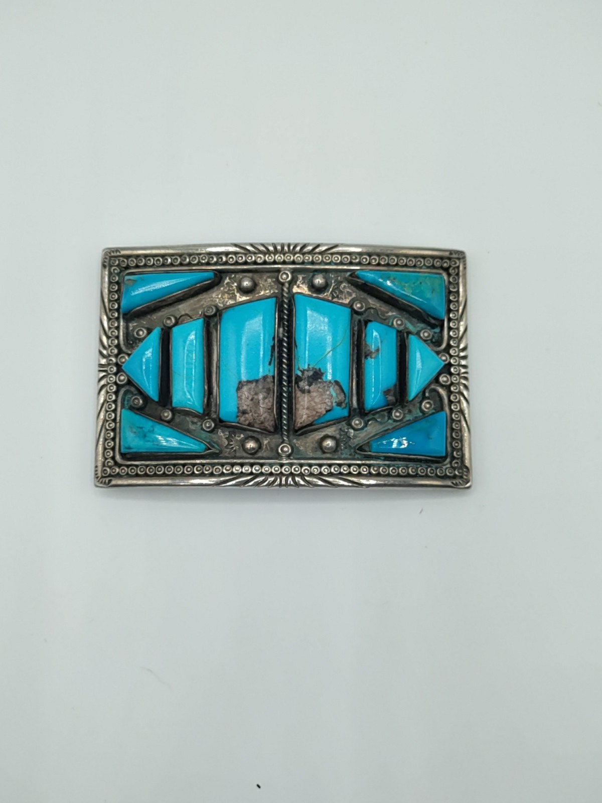 BELT BUCKLE CUSTOM CASTLE RUIDOSO TURQUIOSE STERLING SILVER