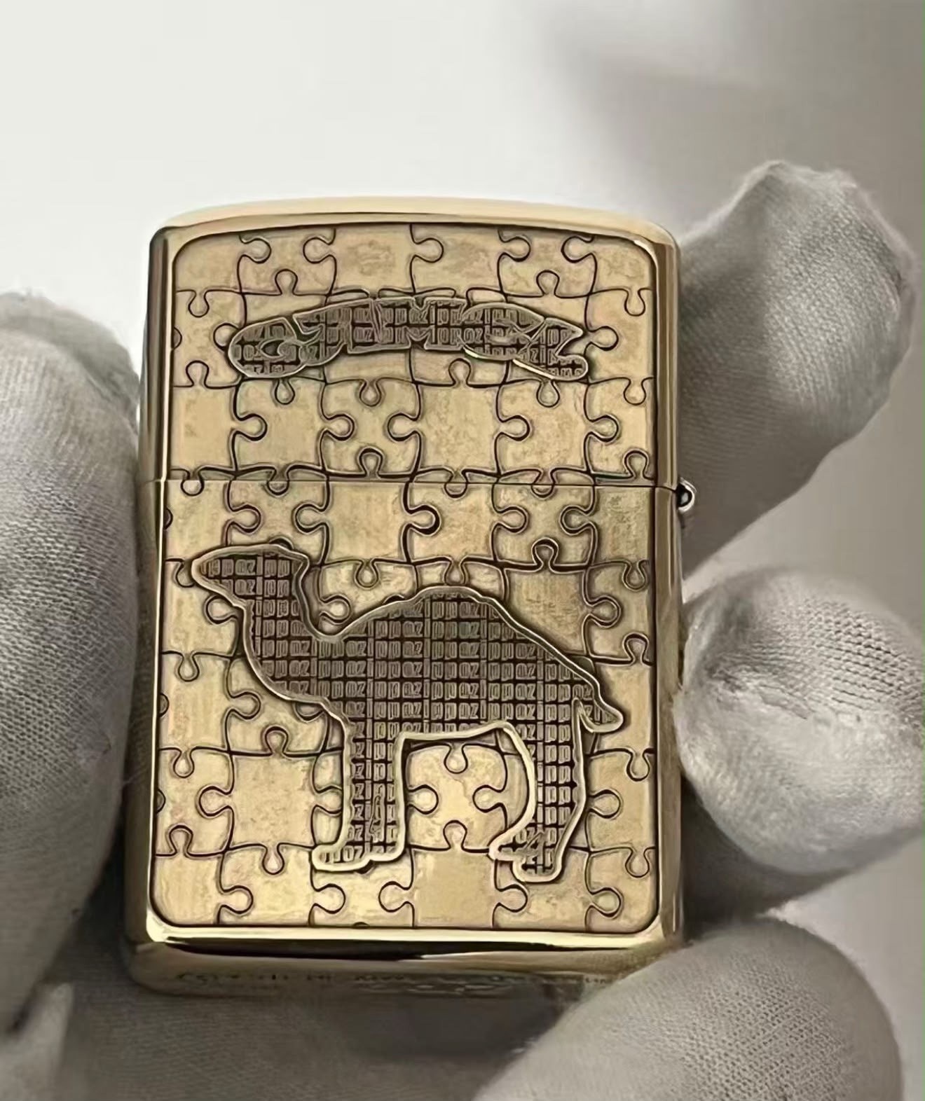 Camel Puzzle Gold Zippo Lighter with Box