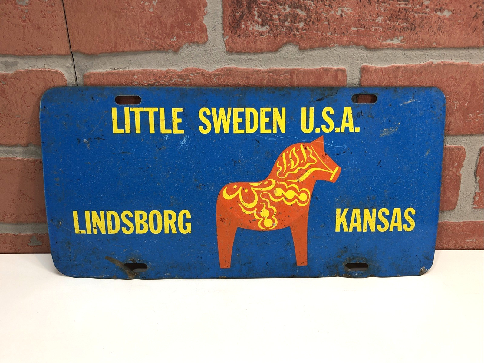 VTG Antique LITTLE SWEDEN Lindsborg Kansas USA Steel Metal License Plate RARE🔥 VTG Antique LITTLE SWEDEN Lindsborg Kansas USA Steel Metal License Plate RARE🔥