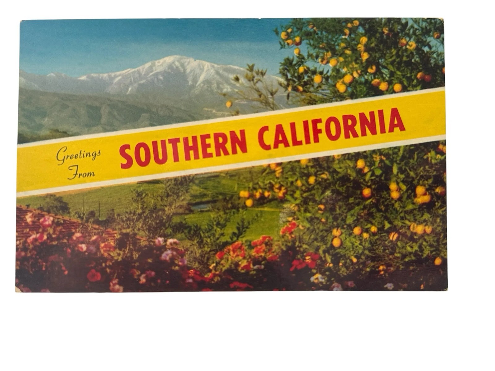 Greetings from Southern California, Snow Capped Mountains & Oranges - Postcard Greetings from Southern California, Snow Capped Mountains & Oranges - Postcard