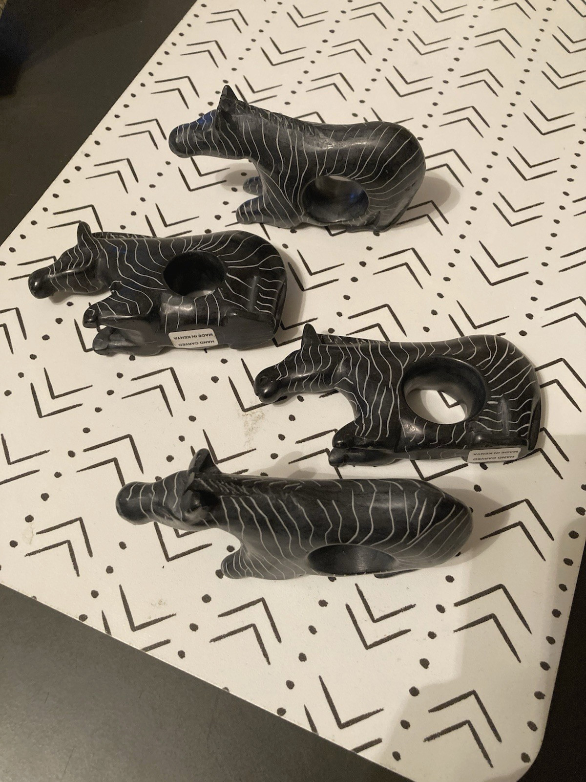 HAND CARVED ZEBRA NAPKIN HOLDERS FROM KENYA