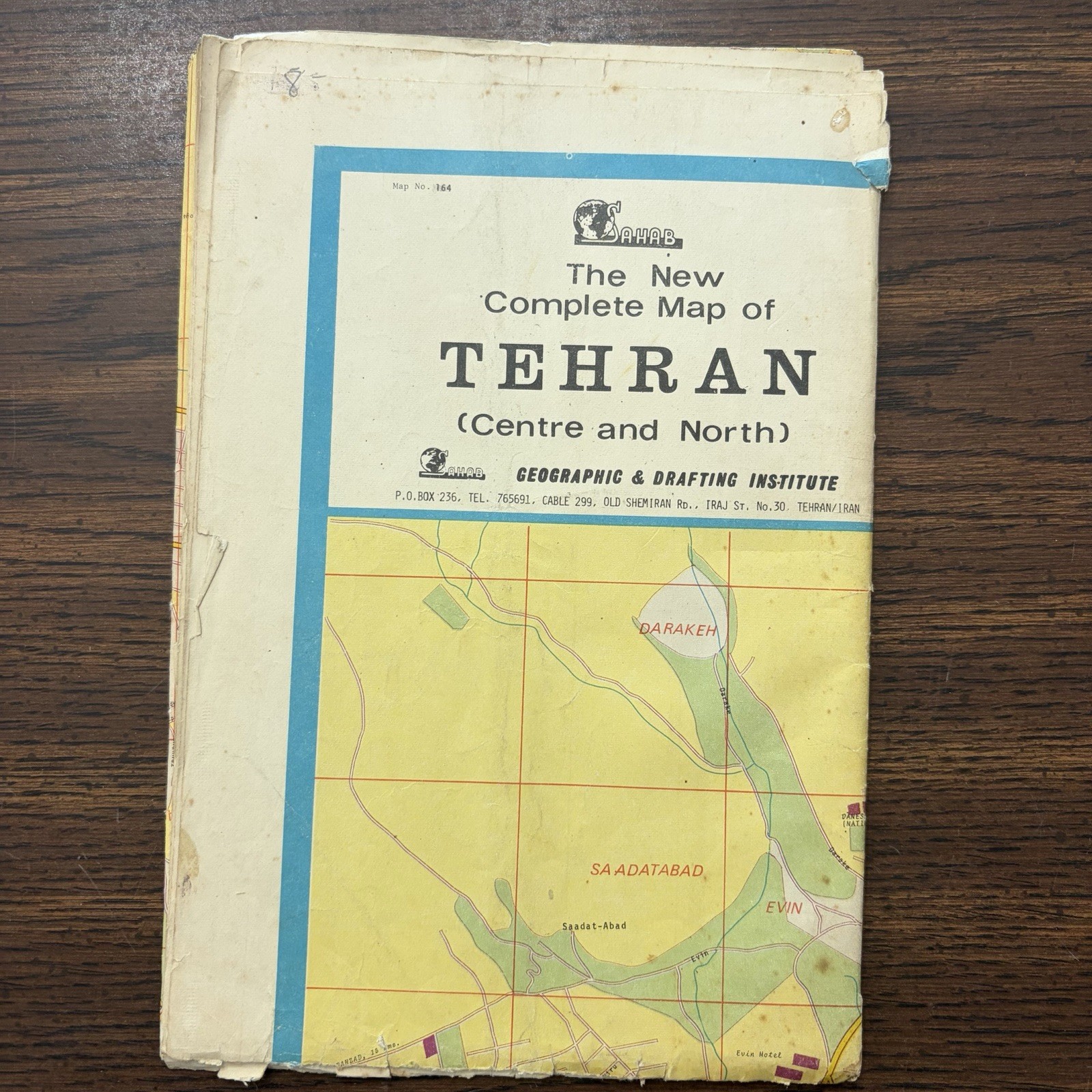 Vintage Sahab Map Tehran Iran Center North Pahlavi Era Pre-1979 Street Map
