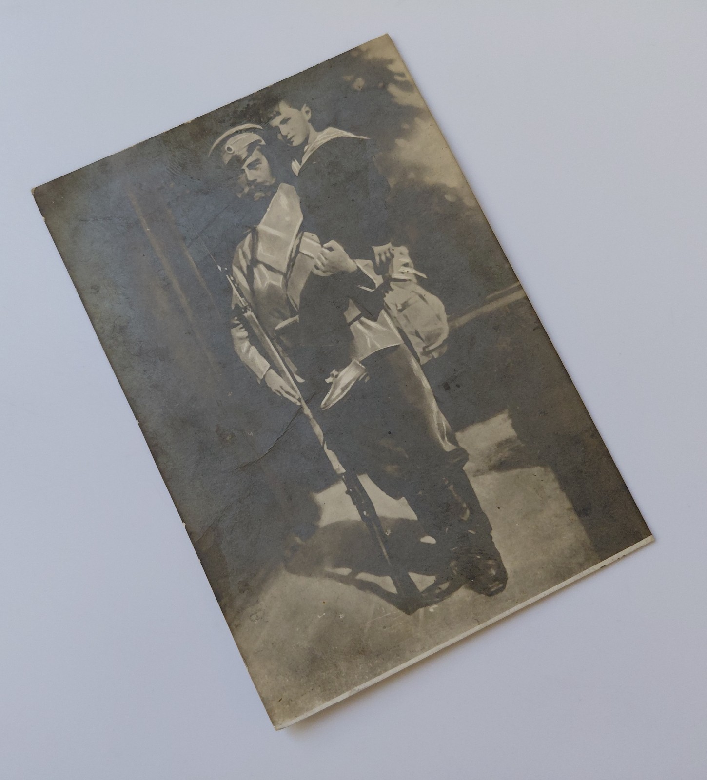 WWI Tsar Nicholas II Tsarevich Alexei Russian Soldier Rifle Romanov Postcard