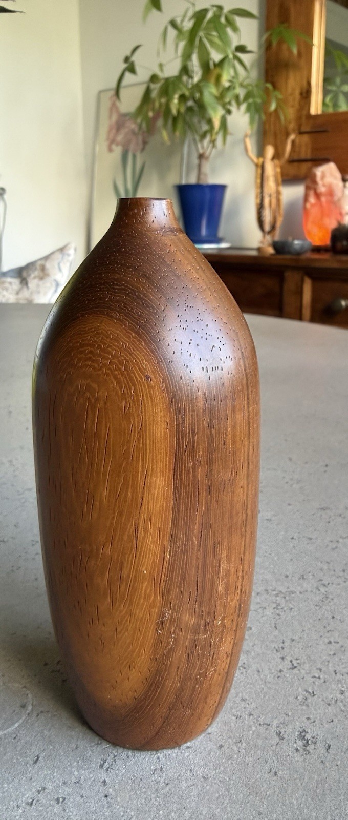 Vintage Hand Turned Wooden Bud Vase Bottle Mid Century