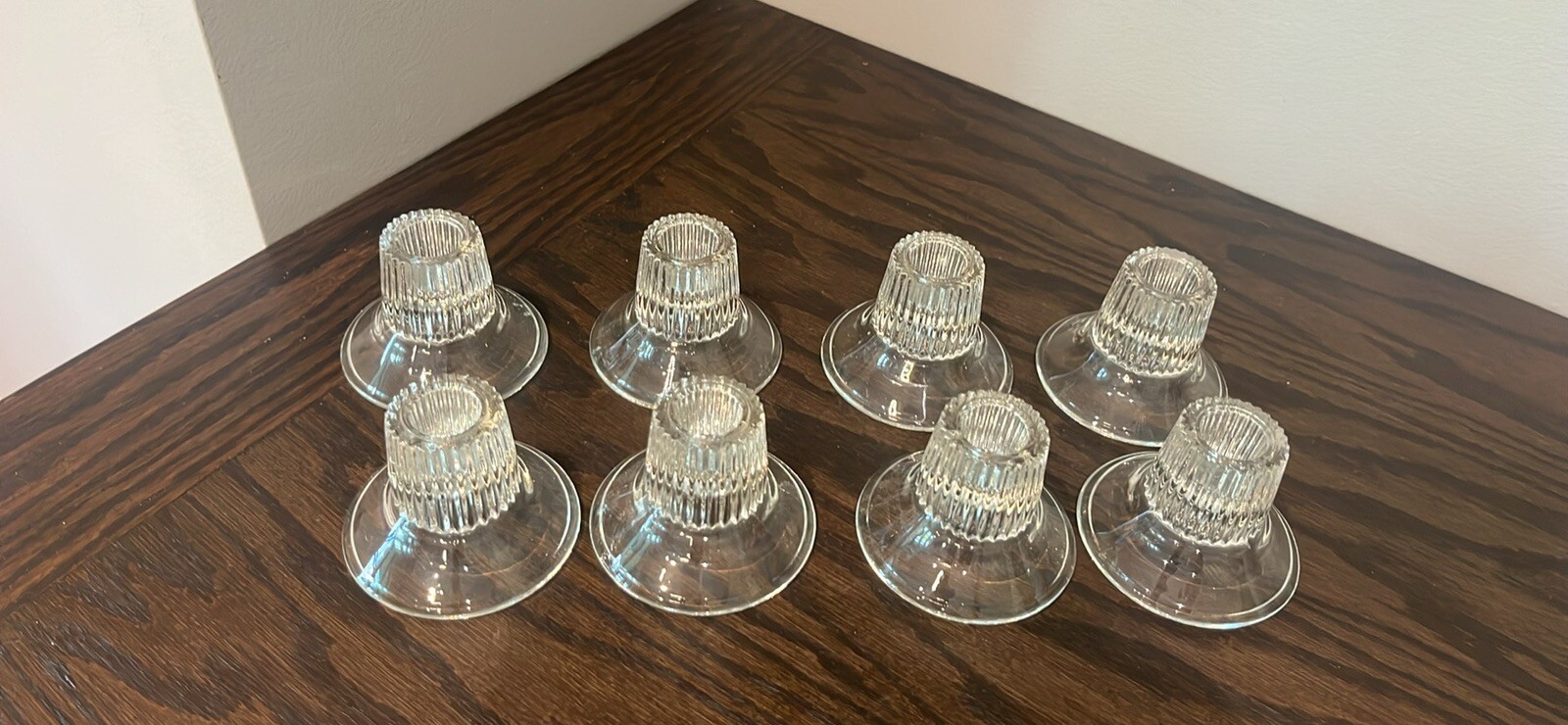 Vintage Lot 8 Double Sided 3” Clear Crystal Glass Candlestick Candle Holder