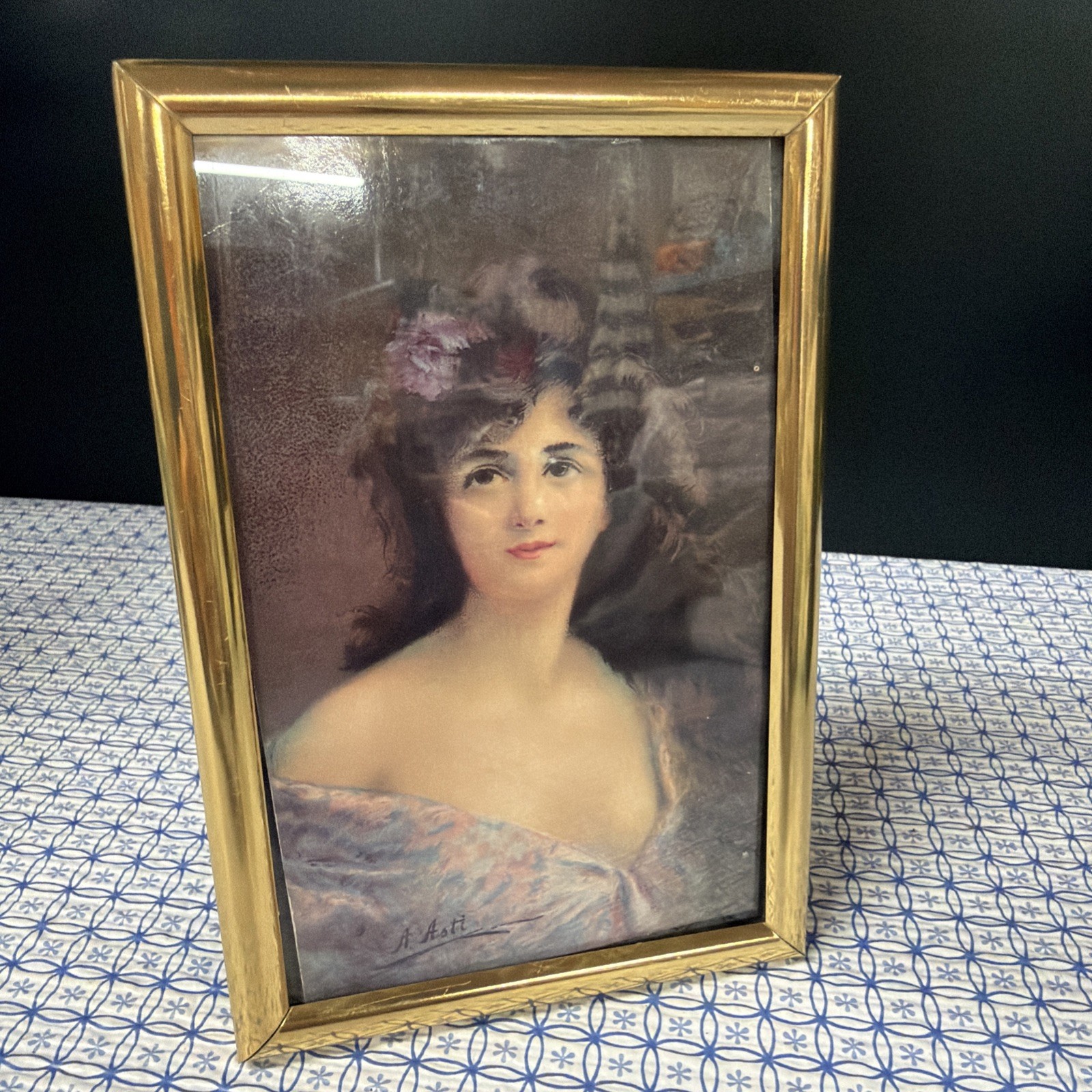 Vint A Asti Raphael Tuck Connoisseur Series 6295 Gladys Postcard in gold frame 