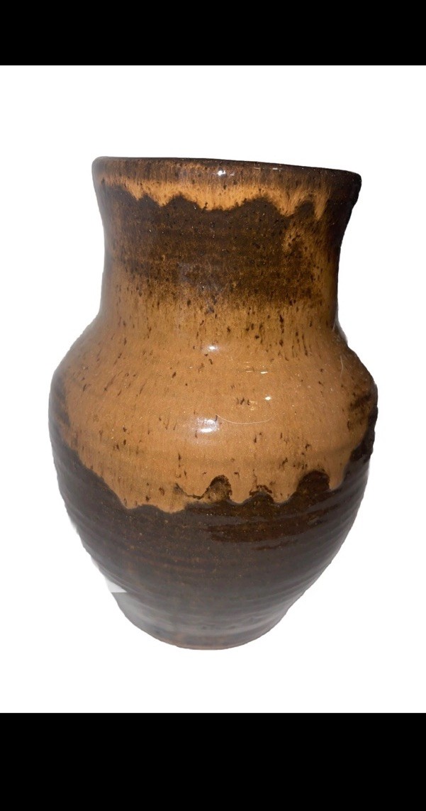 Vintage Studio Pottery 8 Inch Brown Drip Glaze Vase Signed Artist Miller 
