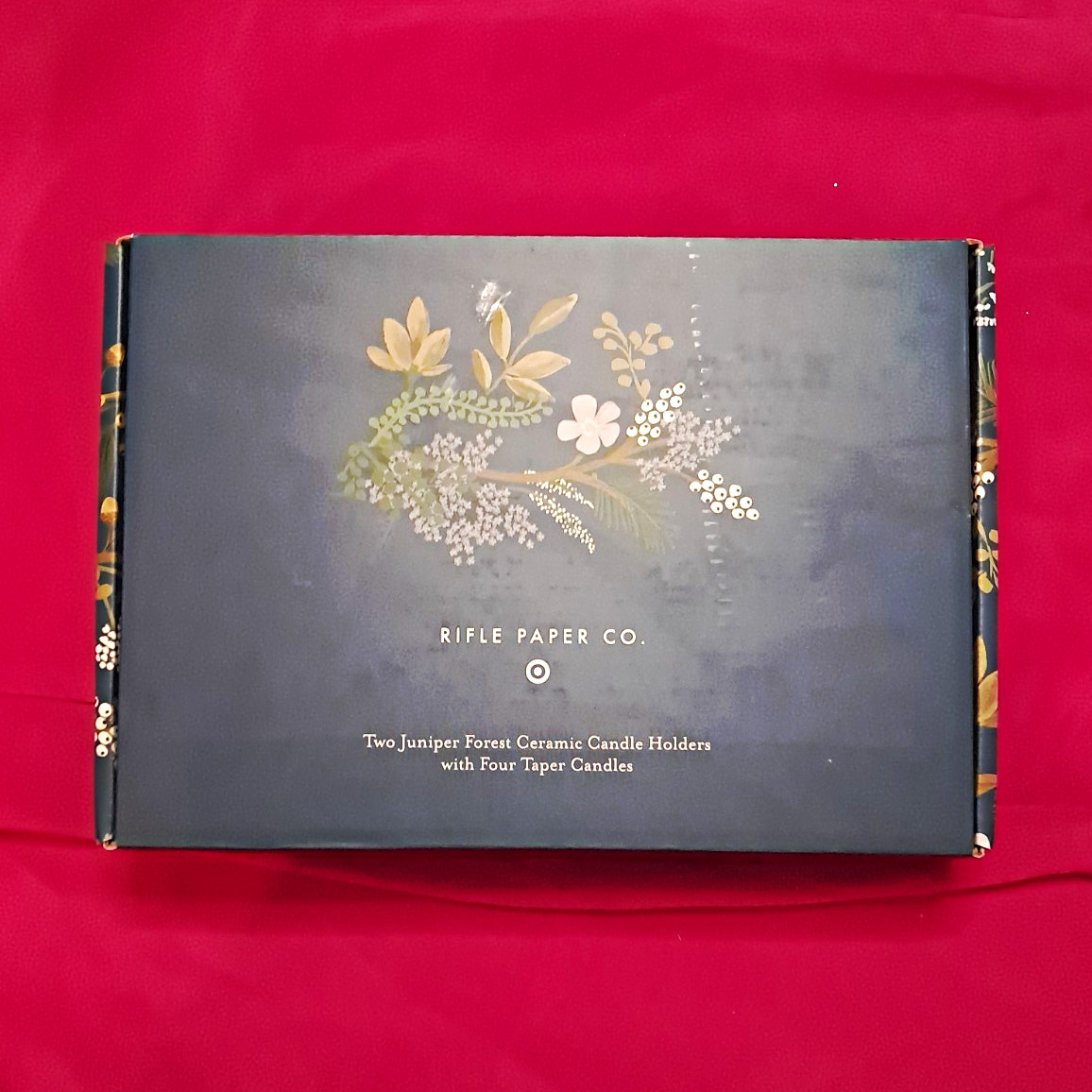 Rifle Paper Co. Ceramic Candle Holder Set w/ 4 Taper Candles Floral Peacock