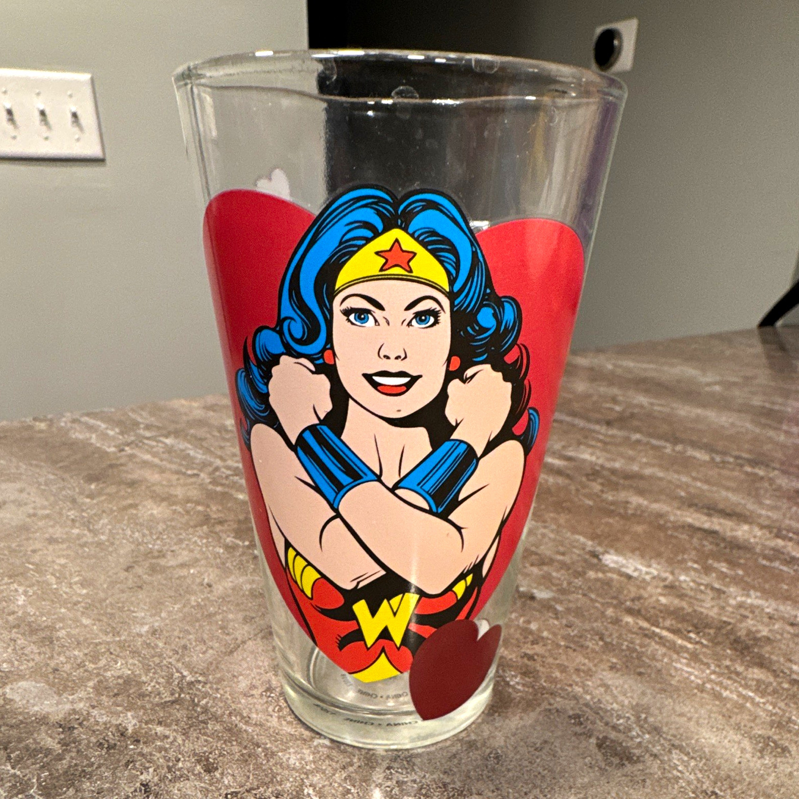 DC Comics Wonder Woman Peace Love Justice Clear 16 fl oz Decorated Pint Glass