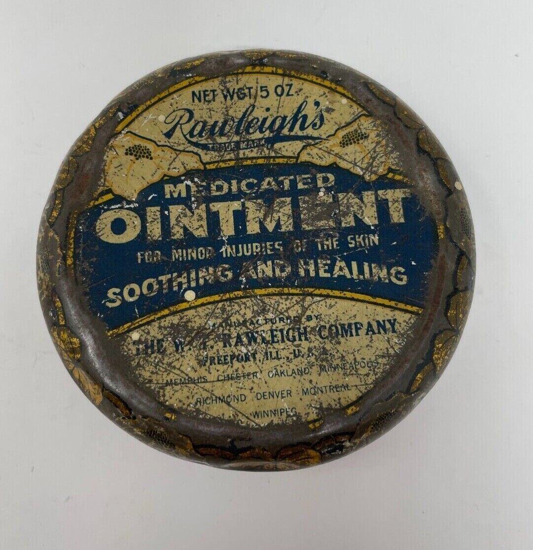 Vintage Rawleigh\'s Medicated Ointment 5 Oz Tin Advertising Prop Store Decor N14