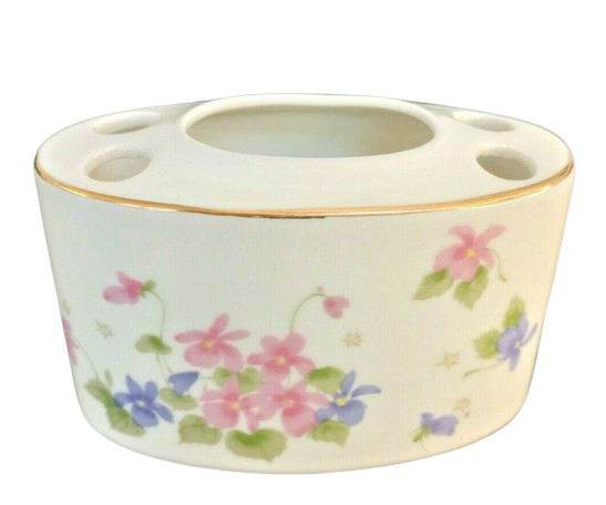 Violet Floral Toothbrush Paste Holder Porcelain Bathroom Decor 4.5x3\ Violet Floral Toothbrush Paste Holder Porcelain Bathroom Decor 4.5x3\
