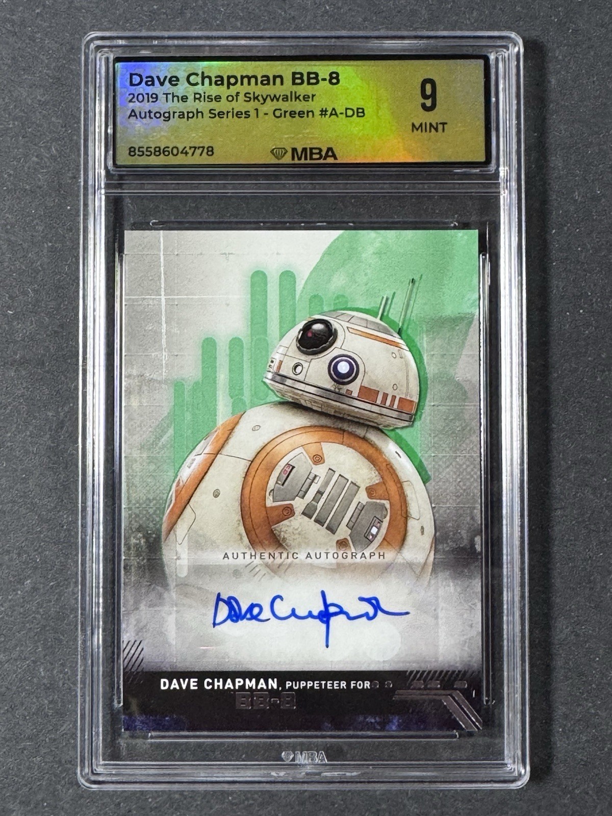 2019 The Rise of Skywalker Series 1 Green: Dave Chapman BB-8 Auto /50 MBA 9 MINT