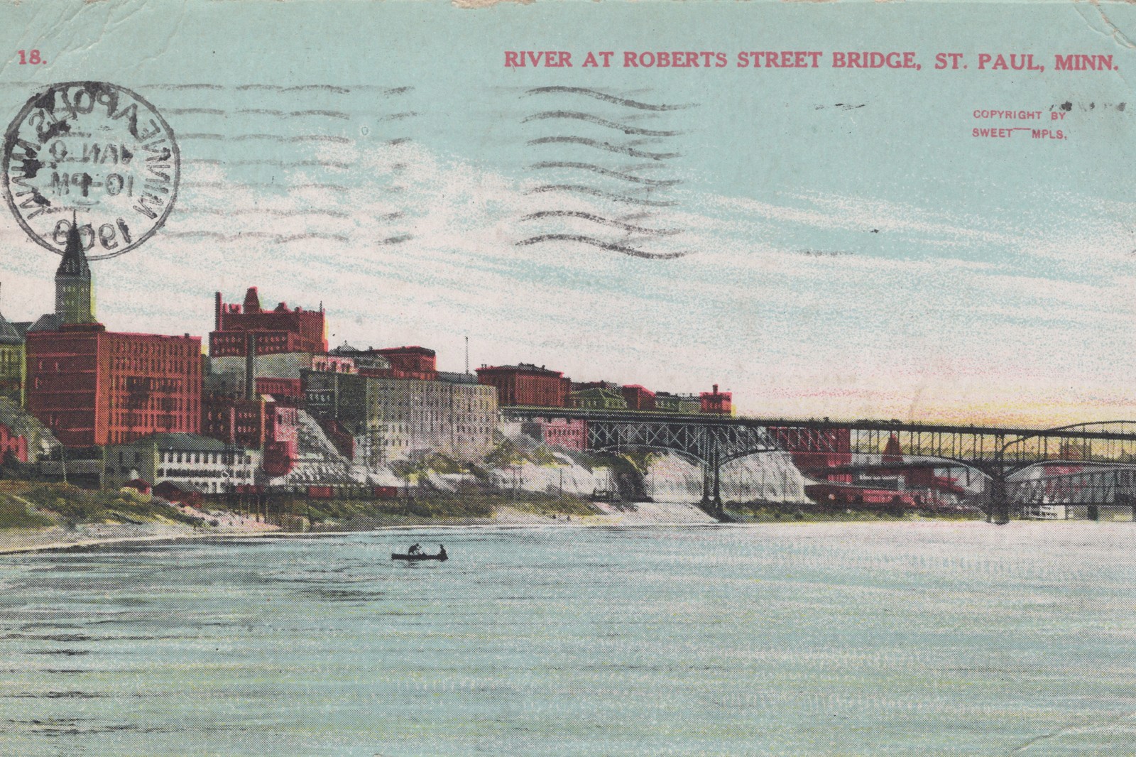 River at Roberts Street Bridge St. Paul MN Postcard 1909 Sweet Divided Back River at Roberts Street Bridge St. Paul MN Postcard 1909 Sweet Divided Back