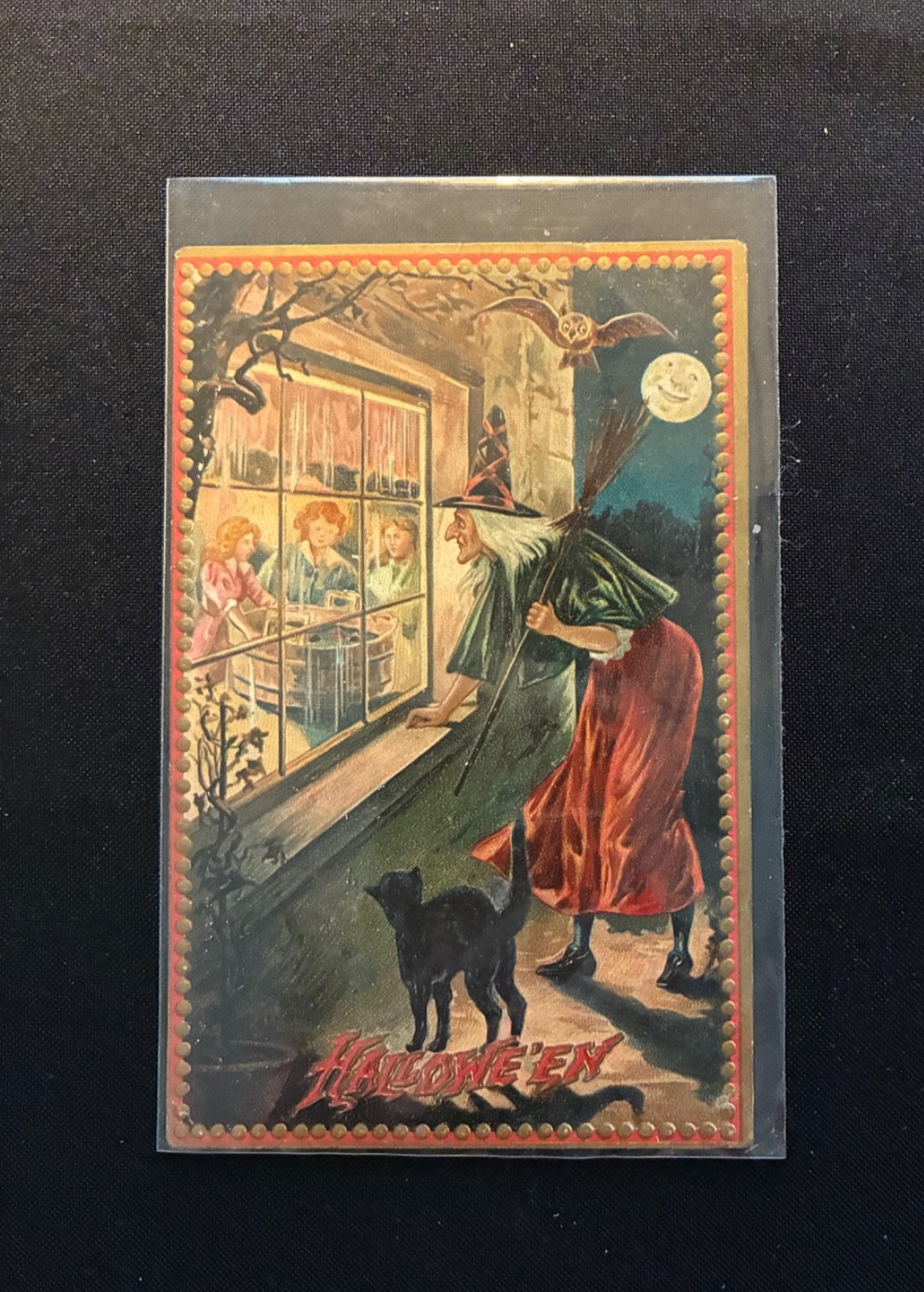 Halloween Tuck 160 #3 p213 Witch Cat Owl Looking in Window Postcard Halloween Tuck 160 #3 p213 Witch Cat Owl Looking in Window Postcard