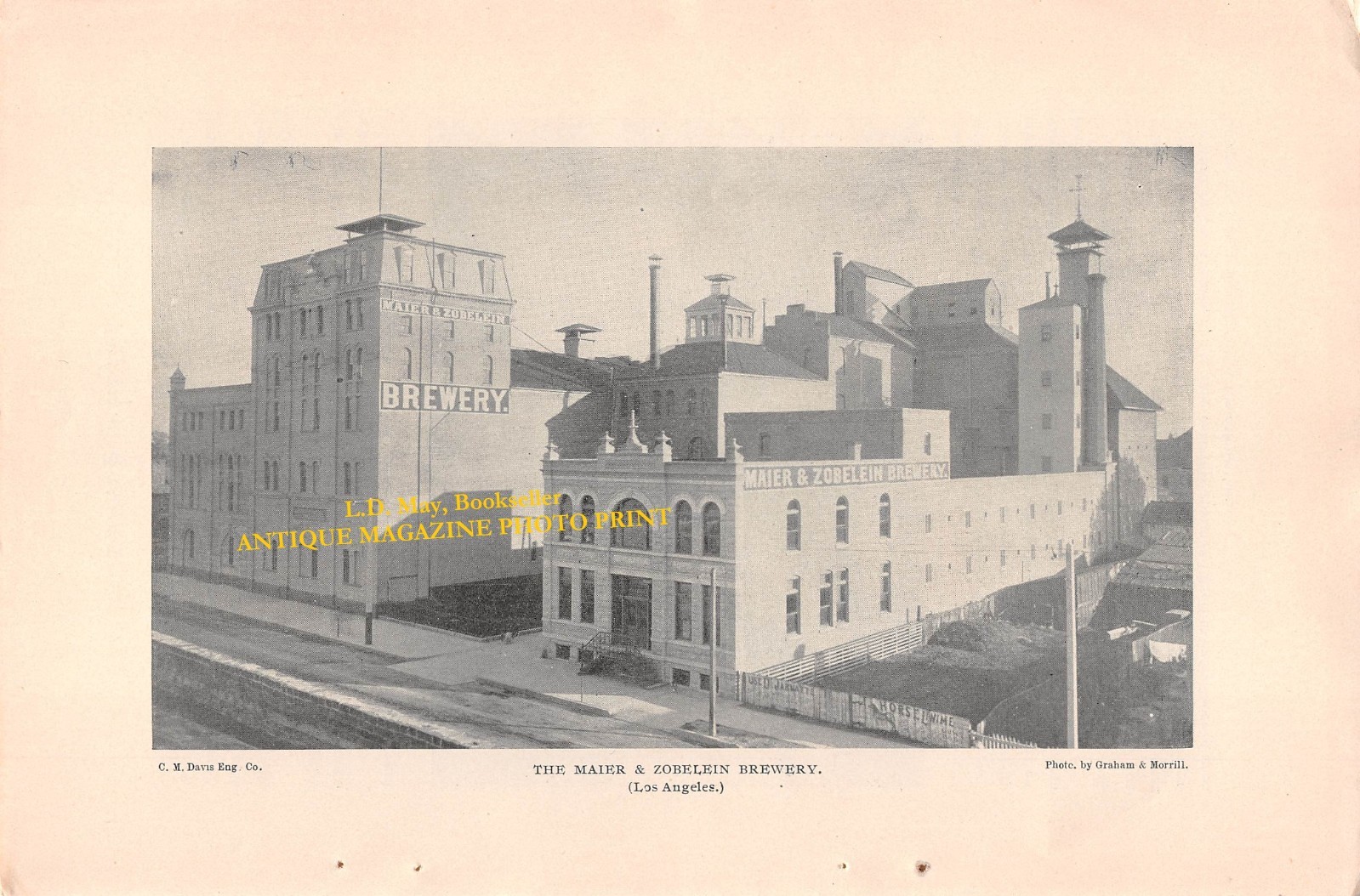 rare antique 1898 photo print MAIER & ZOBELIEN BREWERY Los Angeles CA