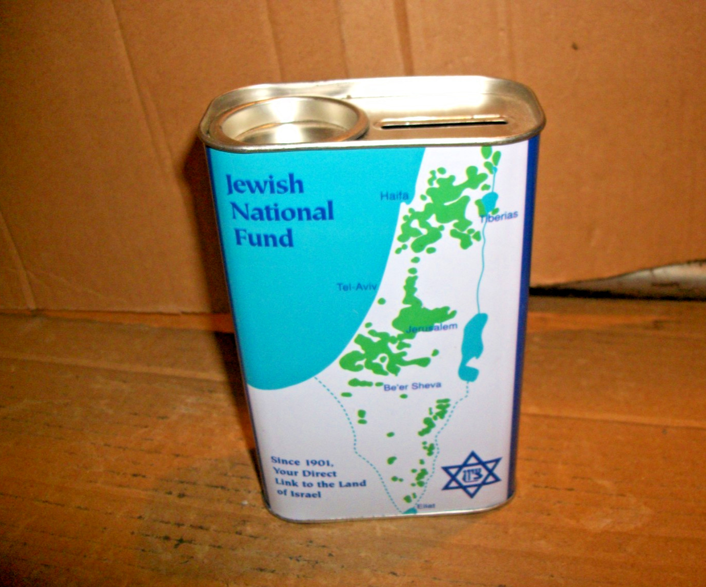 Vintage (2003) Jewish National Fund Israel Tin/Metal Bank Blue Box For Donations