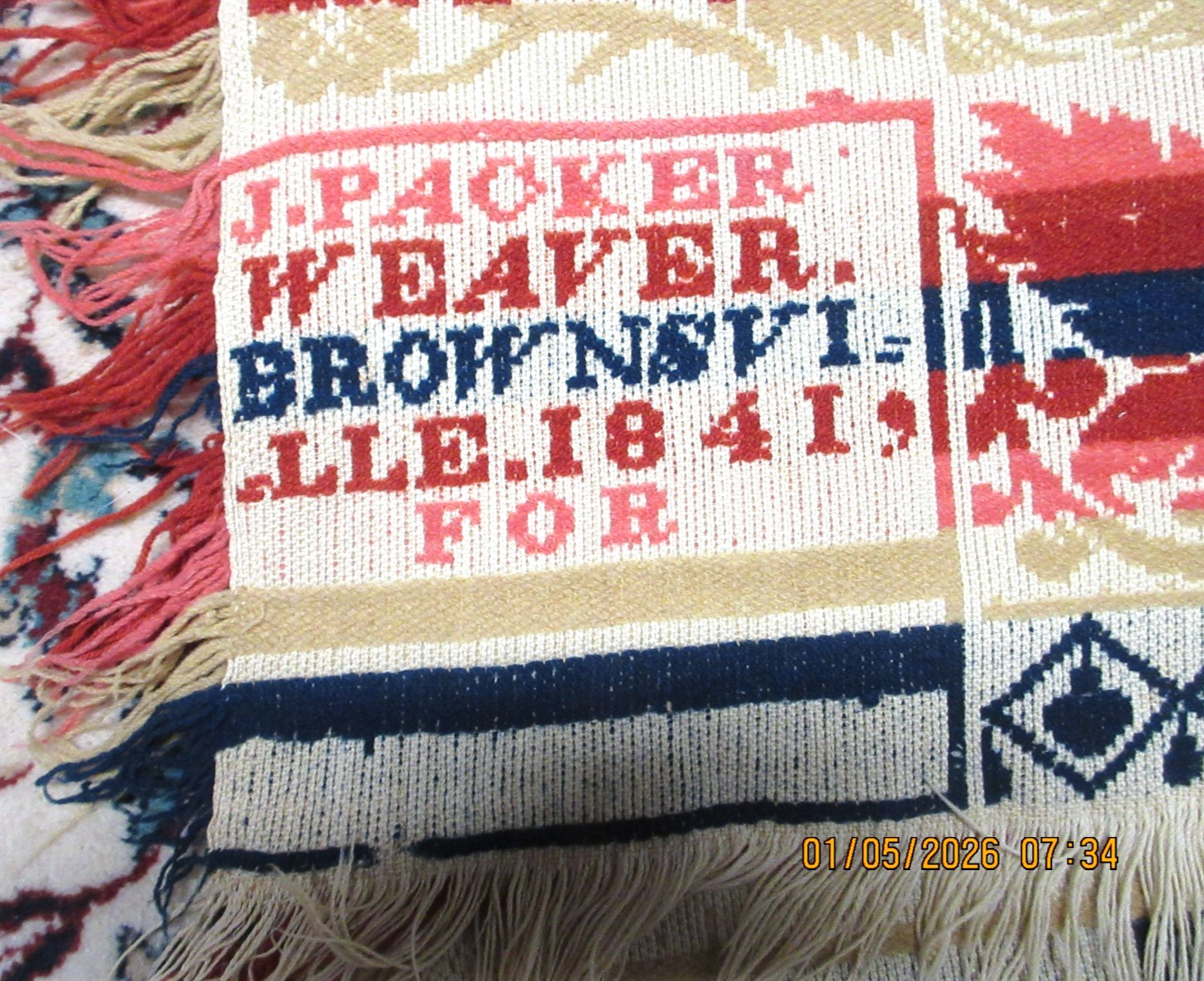 ANTIQUE~WEAVED COVERLET~SIGNED~ J. PACKER ANTIQUE~WEAVED COVERLET~SIGNED~ J. PACKER