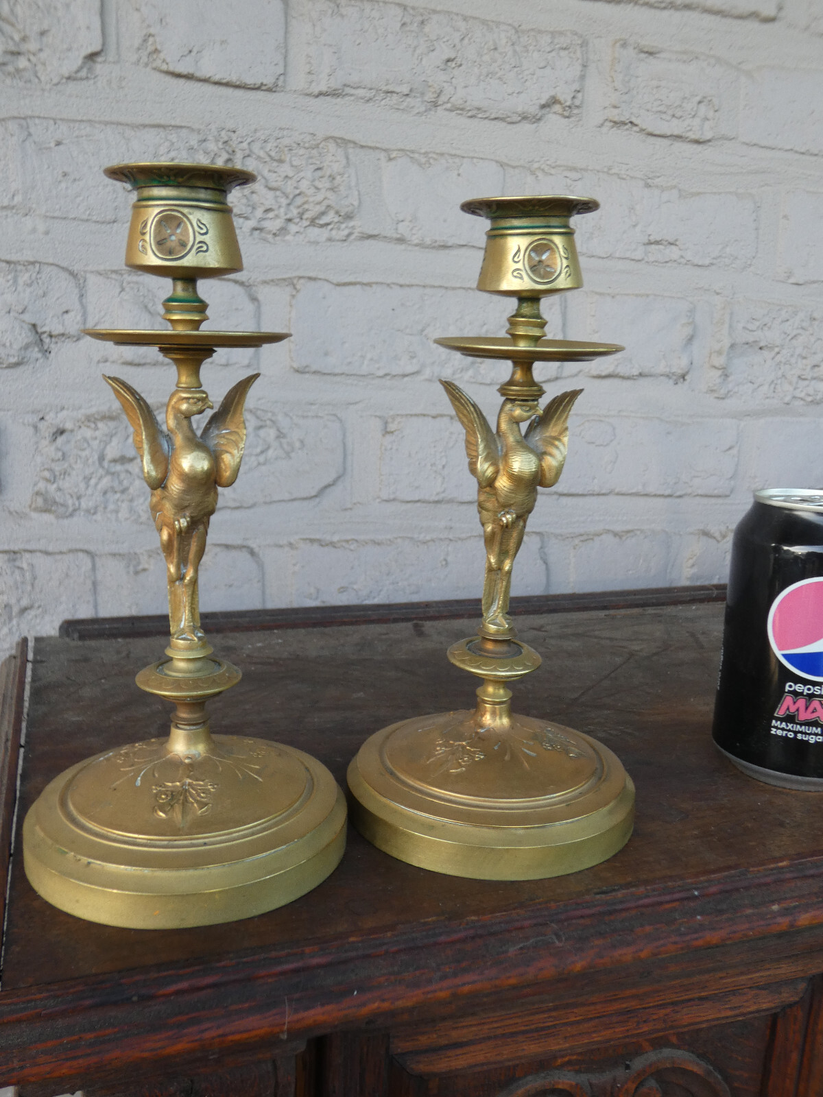 PAIR antique bronze eagle candlesticks candle holders PAIR antique bronze eagle candlesticks candle holders