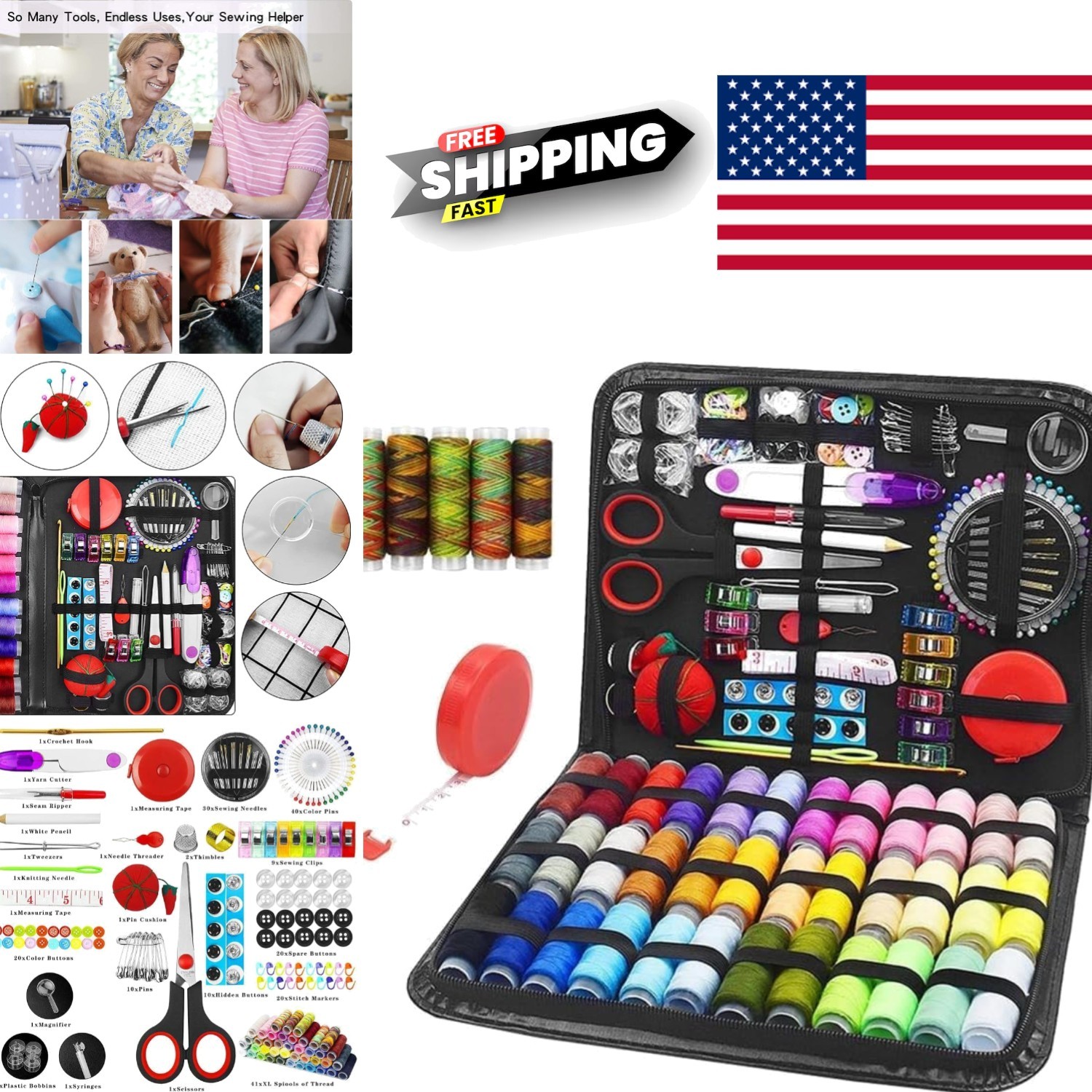 Complete Sewing Kit 229 Pieces with Scissors Needles and Thread for DIY Projects Complete Sewing Kit 229 Pieces with Scissors Needles and Thread for DIY Projects