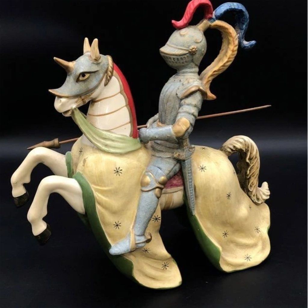 Vintage Andrea Sadek Porcelain Jousting Knight on Horse Figurine