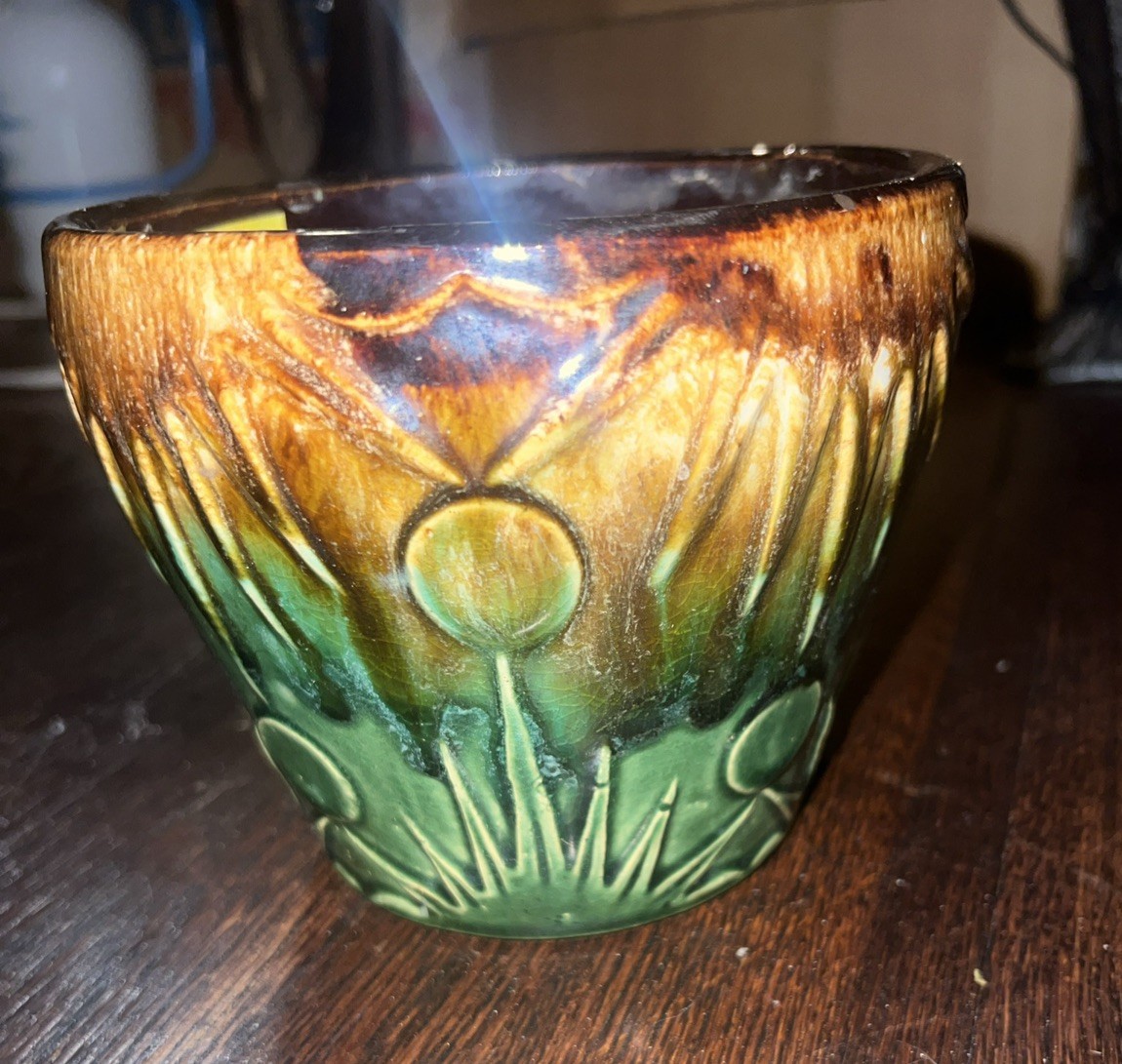 Vintage Robinson Ransbottom Roseville OH Pottery Jardiniere Pot Sun Star Moon 5”