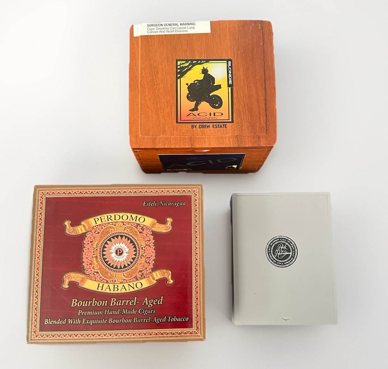 Lot of 3 Empty Cigar Boxes - Perdomo Habano, Acid Blondie, CAO Rick Rodriguez