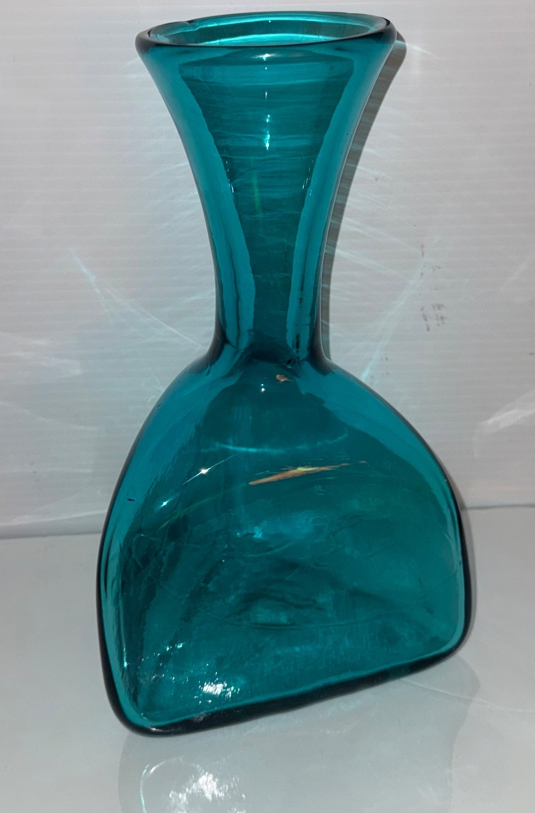 Rare Blenko Art Glass 1959 Husted AQUA asymmetrical decanter unsigned
