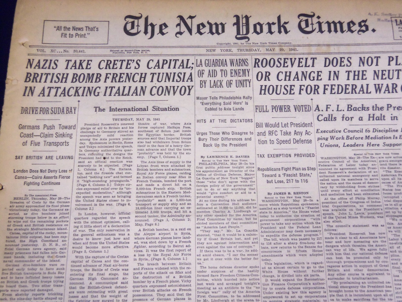 1941 MAY 29 NEW YORK TIMES - NAZIS TAKE CRETE\'S CAPITAL - NT 1079 1941 MAY 29 NEW YORK TIMES - NAZIS TAKE CRETE\'S CAPITAL - NT 1079