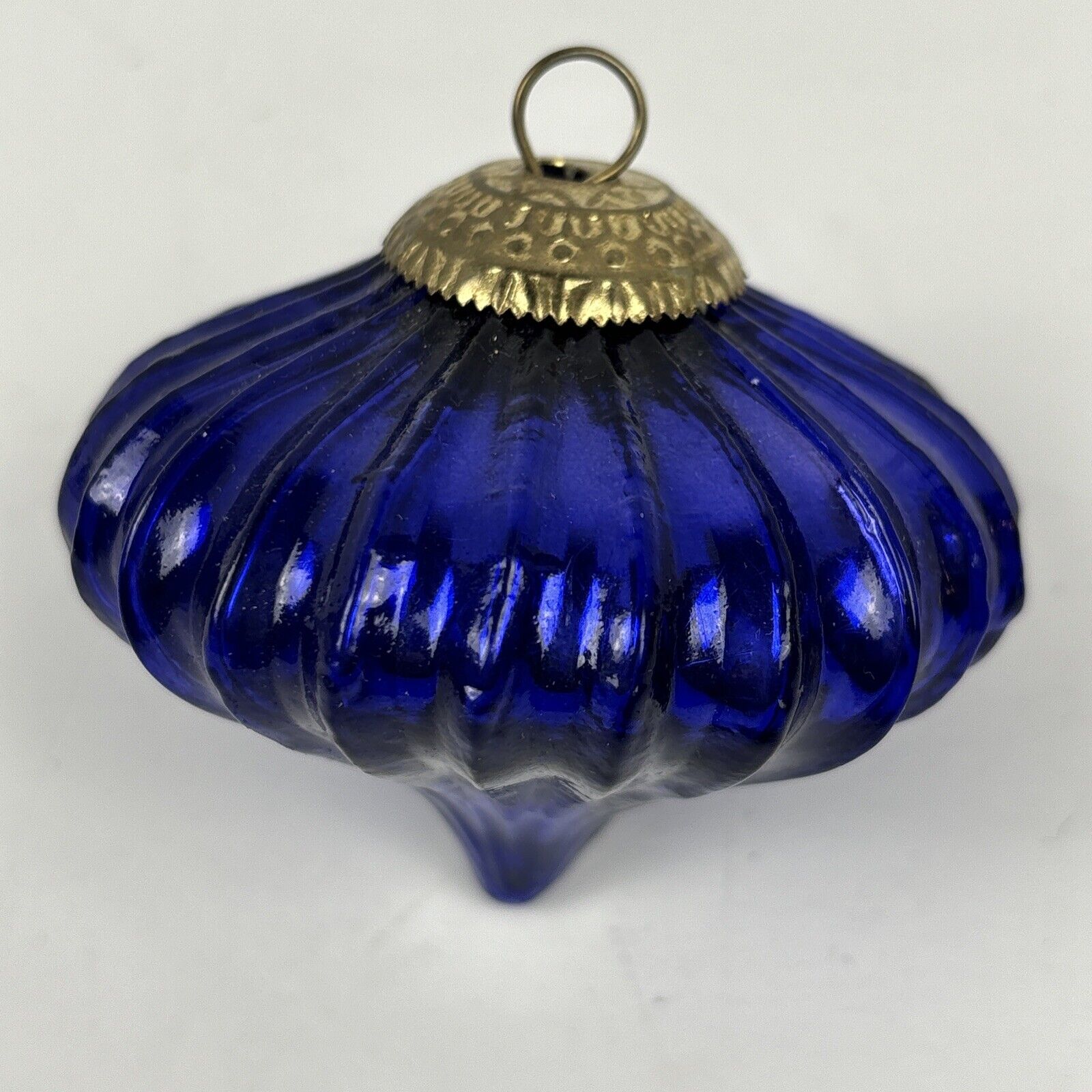Vintage Cobalt Blue Heavy Glass Kugel- Kugel Style Onion Christmas Ornament
