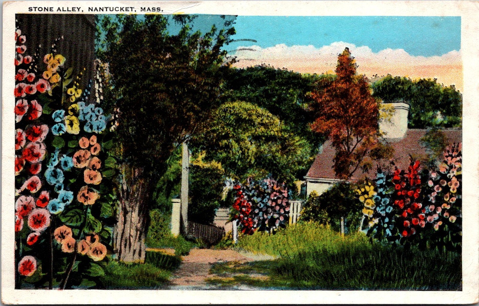 Scenic Stone Alley, Nantucket MA c1929 Vintage Postcard Q45 Scenic Stone Alley, Nantucket MA c1929 Vintage Postcard Q45