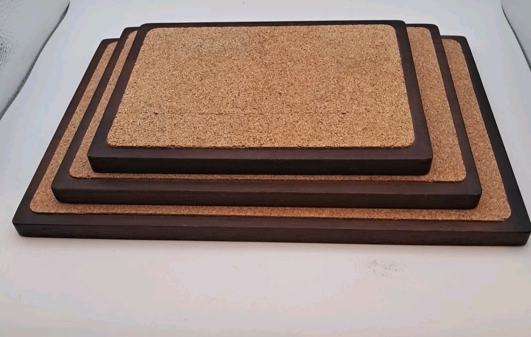 3 VTG MCM Woodcrest Styson Japan Teak & Cork Trivets Retro Kitchen Entertaining 