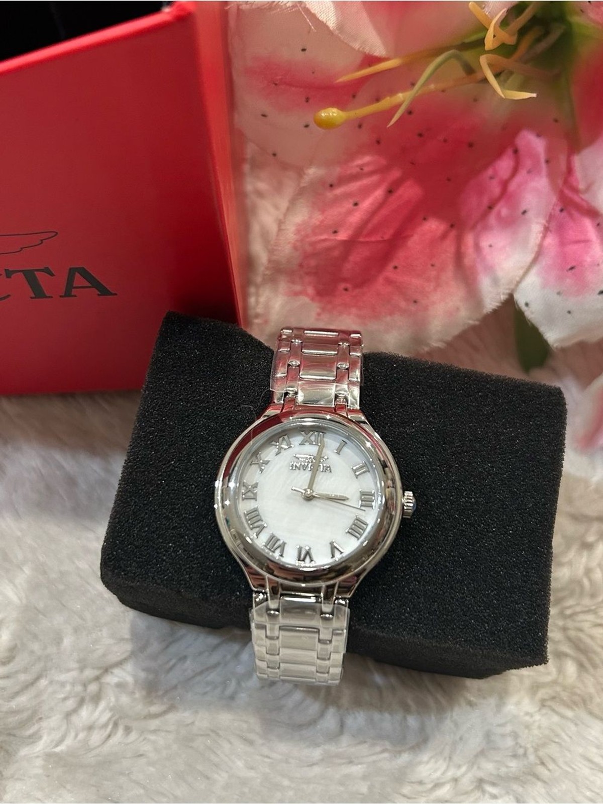 NEW Invicta Women's Silver Wildflower Mother of Pear Bracelet Watch - White Dial