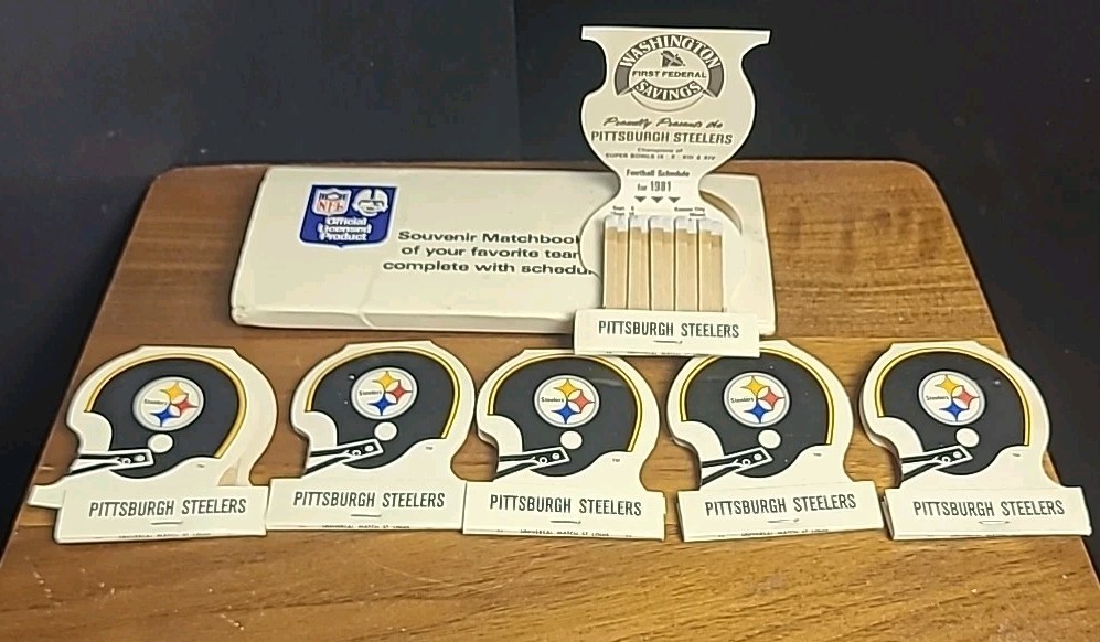 Vtg 1981 Pittsburgh Steelers 6 Unstruck Matchbooks In Case 