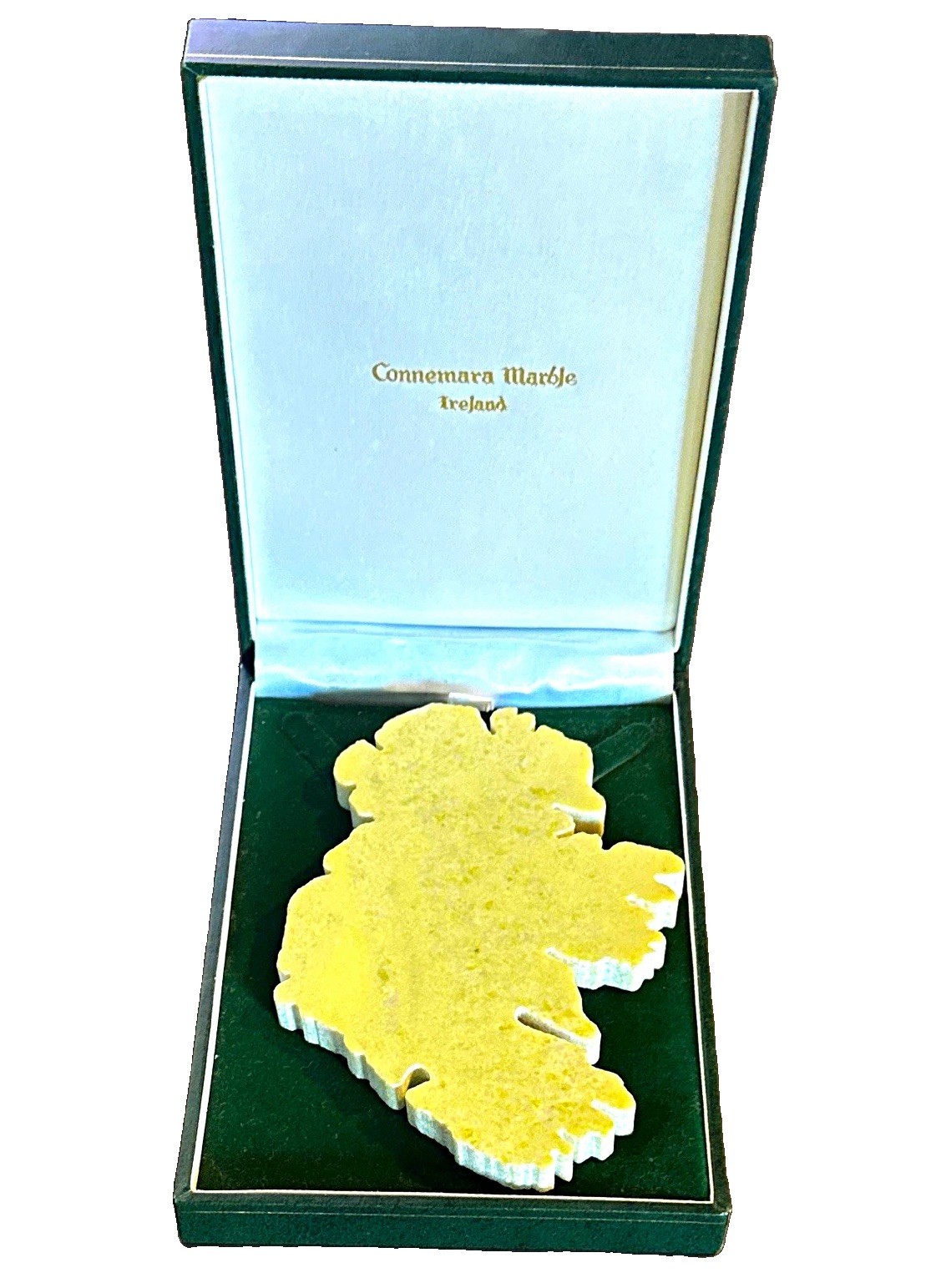 Connemara Marble Green Marble Paperweight 4 in Ireland Map Shamrock in Box