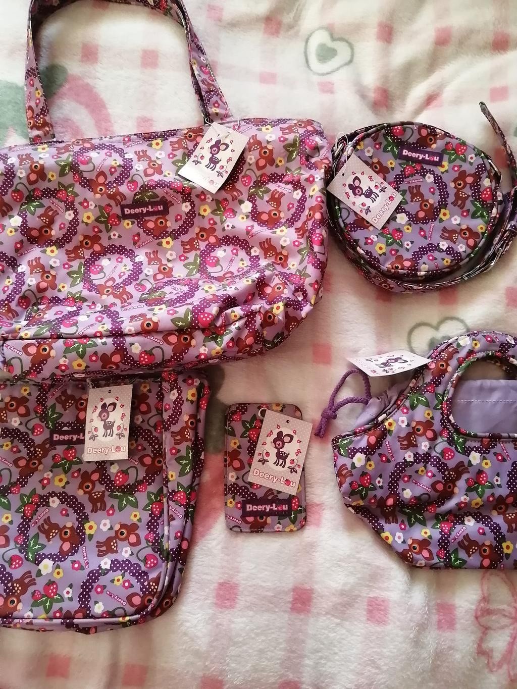 Vintage Sanrio Rare 2005 Deery-Lou Tote Bag ID card Adjustable Shoulder Bag Set