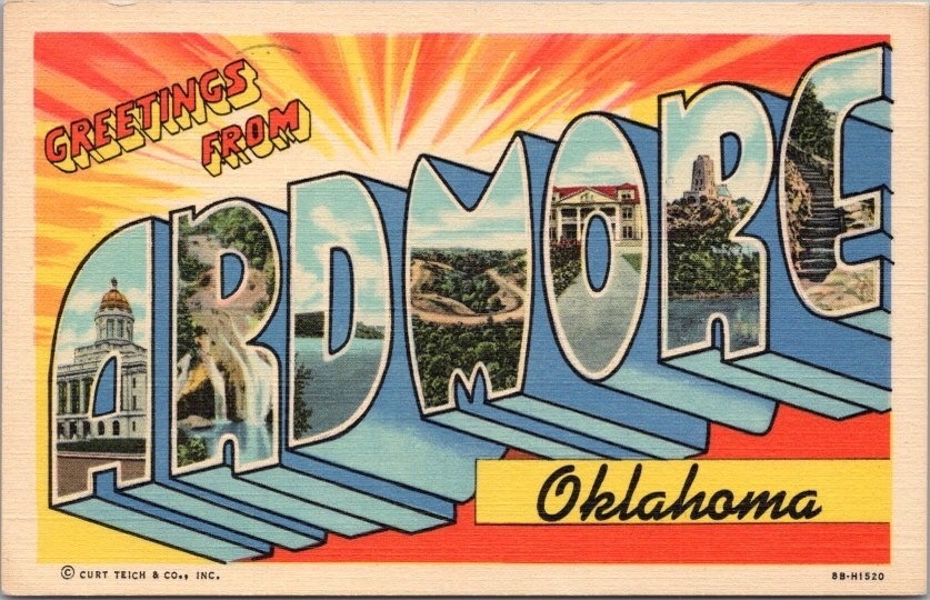 Vintage ARDMORE Oklahoma Large Letter Greetings Postcard Curteich Linen