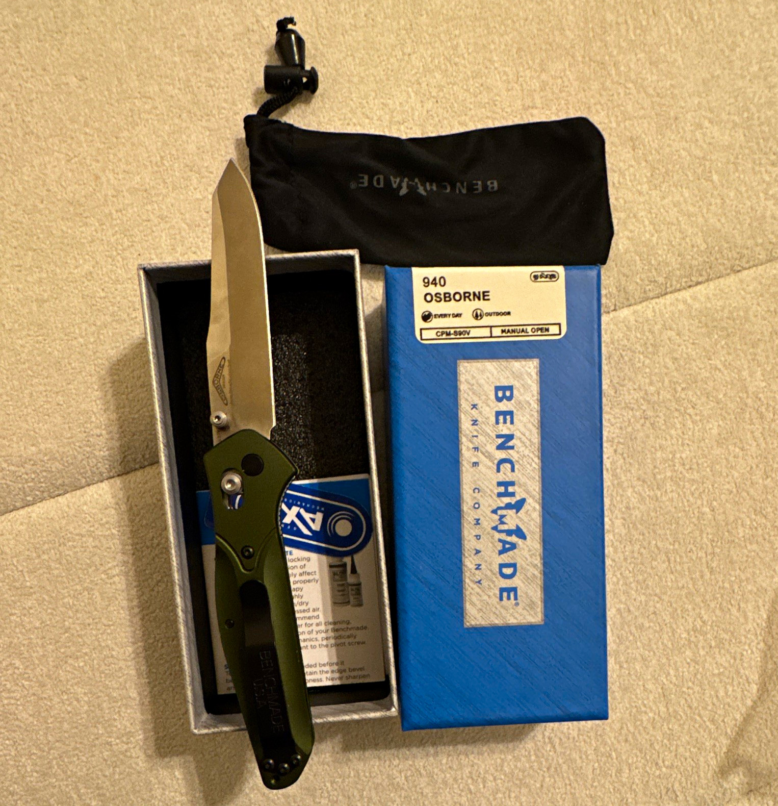 Benchmade 940 Osborne Manual Green Aluminum Pocketknife CPM-S90V AXIS Plain Benchmade 940 Osborne Manual Green Aluminum Pocketknife CPM-S90V AXIS Plain