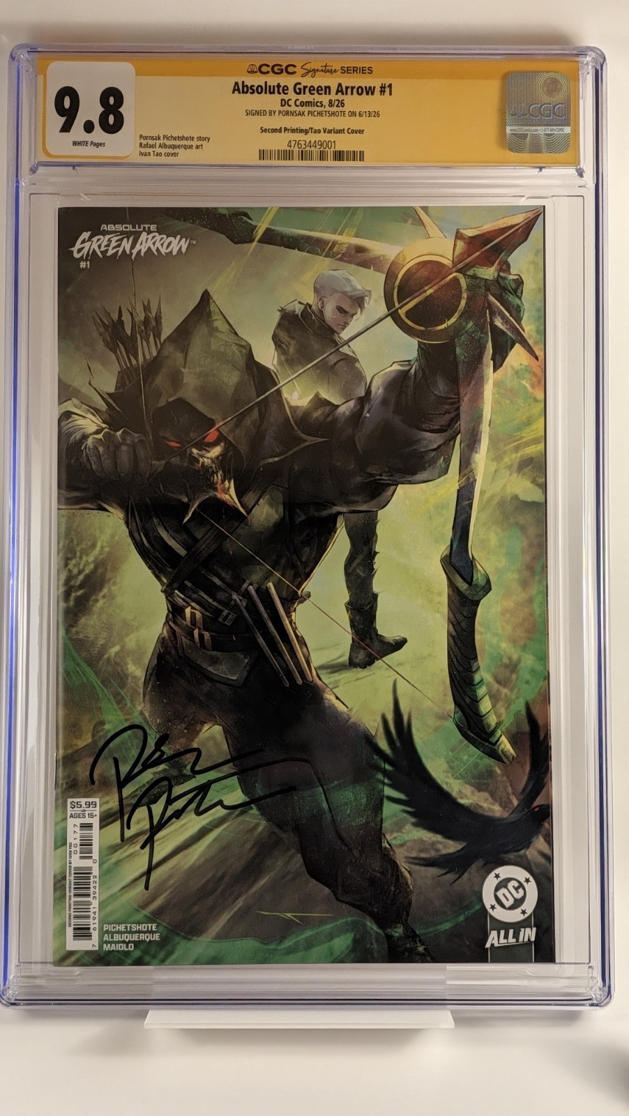Absolute Green Arrow #1 Tao Variant CGC SS 9.8 Signed Pornsak Pichote DC Absolute Green Arrow #1 Tao Variant CGC SS 9.8 Signed Pornsak Pichote DC