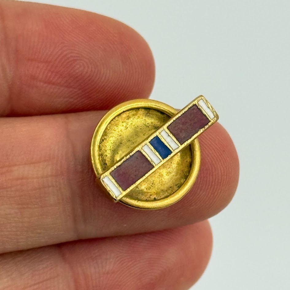 WWI Era US Navy Military Service Ribbon Slot Back Collar Insignia Gold Tone Pin