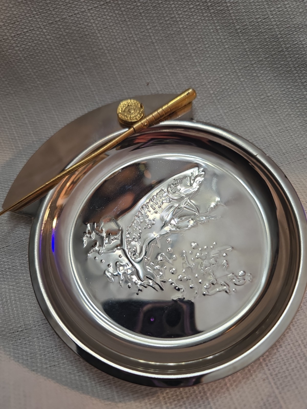 Vintage Rivers Edge Trinket change dish with Fish Motif and Fishing Rod Design